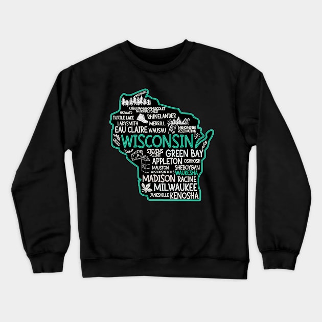 Waukesha Wisconsin cute Milwaukee, Osseo, Green Bay, Kenosha, Racine, Appleton, Waukesha, Eau Claire, Oshkosh, Janesville Crewneck Sweatshirt by BoogieCreates